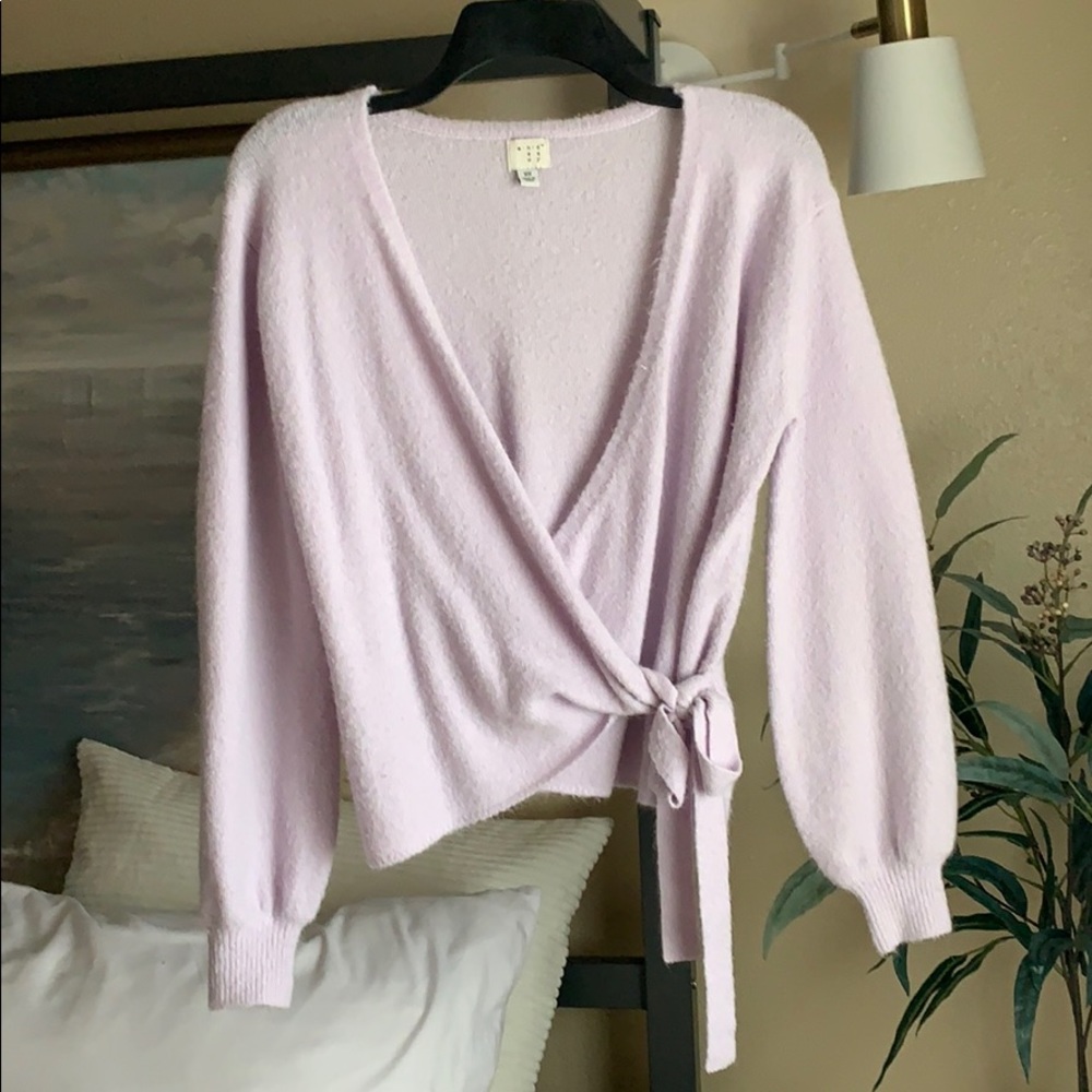 Fuzzy wrap crop sweater